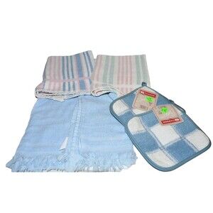 Vtg Cannon Kitchen Towel Potholders + Stevens‎ dish towels country Block